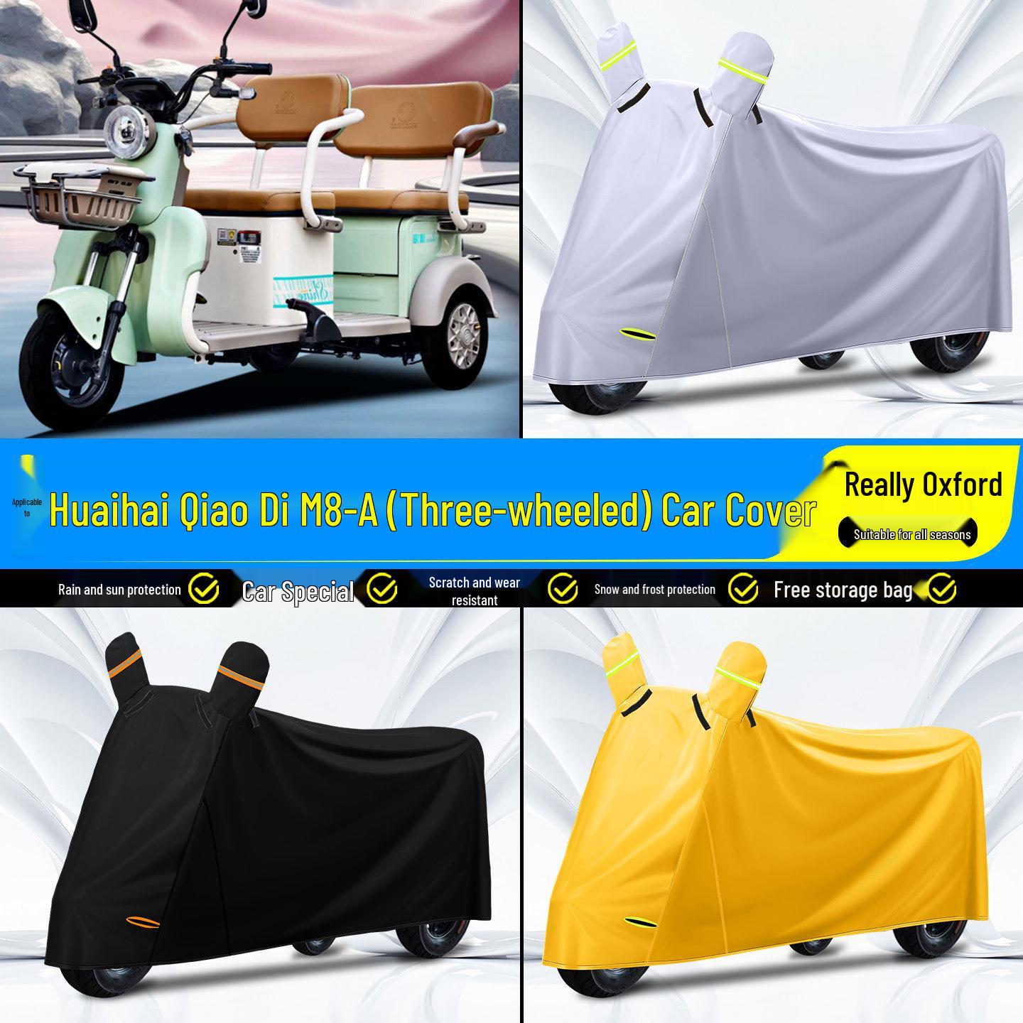 Huaihai M8-A Electric Tricycle Rain & Sun Protection Cover with Decorative Accessories Gray XL with Storage Bag
