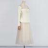 Niche Design Temperament Sloping Shoulders Waist Top With Lace Mesh Skirt Suit Women