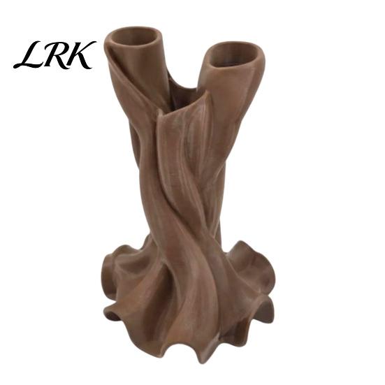 Unique Geometric Vase 3D Printed Flower Vase, Matte Wood Grain Double Tube Ornament, Mid Resin Holder Century Style Floral Arrangement, for коричневый