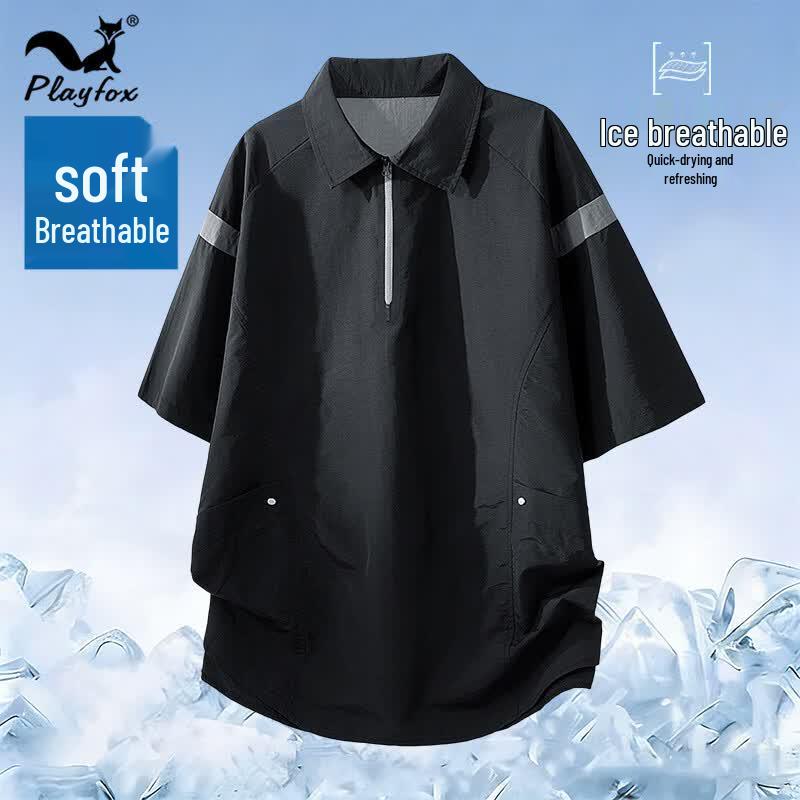 PLAYFOX Men s Ice Silk Breathable Short Sleeve T-Shirt XL чёрный