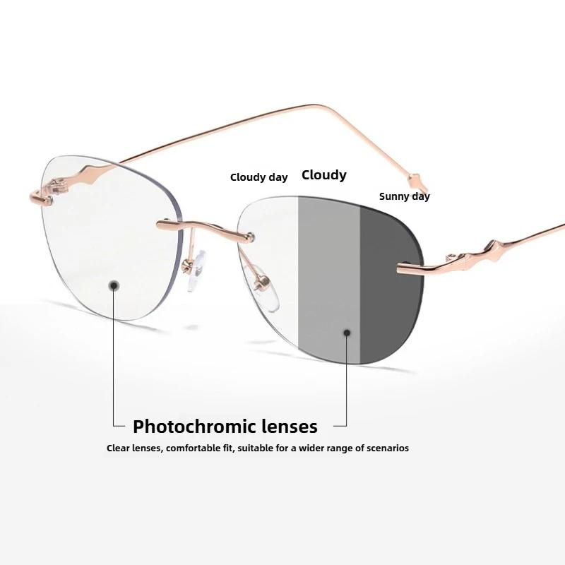 Metal Frameless Photochromic Anti-Blue Light Myopia Glasses Unisex High-Definition Comfort Eyewear Minus Diopter 0 To -4.0
