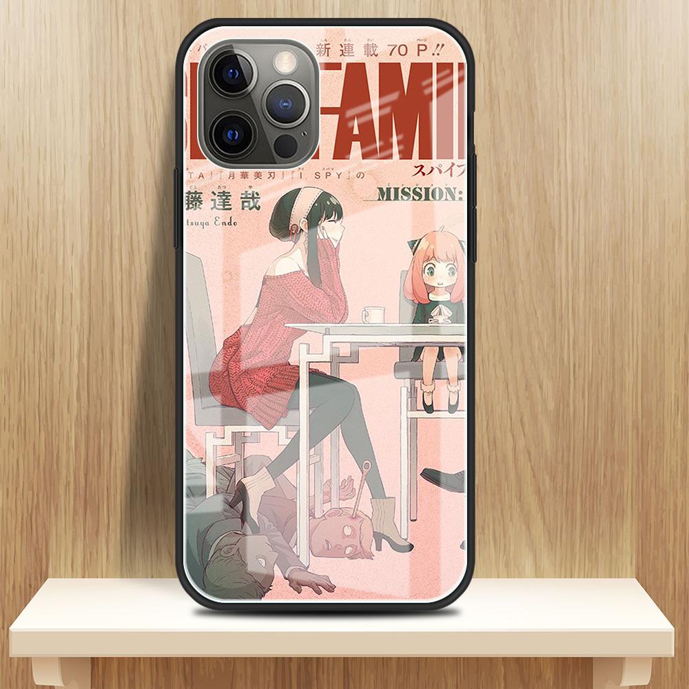 Tempered Glass Case For Apple iPhone 13 12 Mini 11 Pro XS Max SE 2020 XR 7 8 Plus X 6 6S Back Phone Cover SPY FAMILY Anime Funda