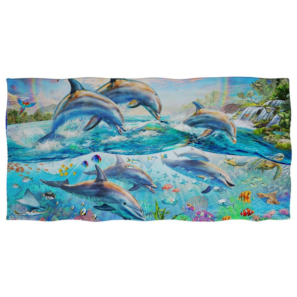 Süßes Delfin-Aufdruck Strandtuch für Erwachsene Kinder Weiches Wasserabsorbierendes Atmungsaktives Badetuch für Sommer Surf Reisehandtuch Decke