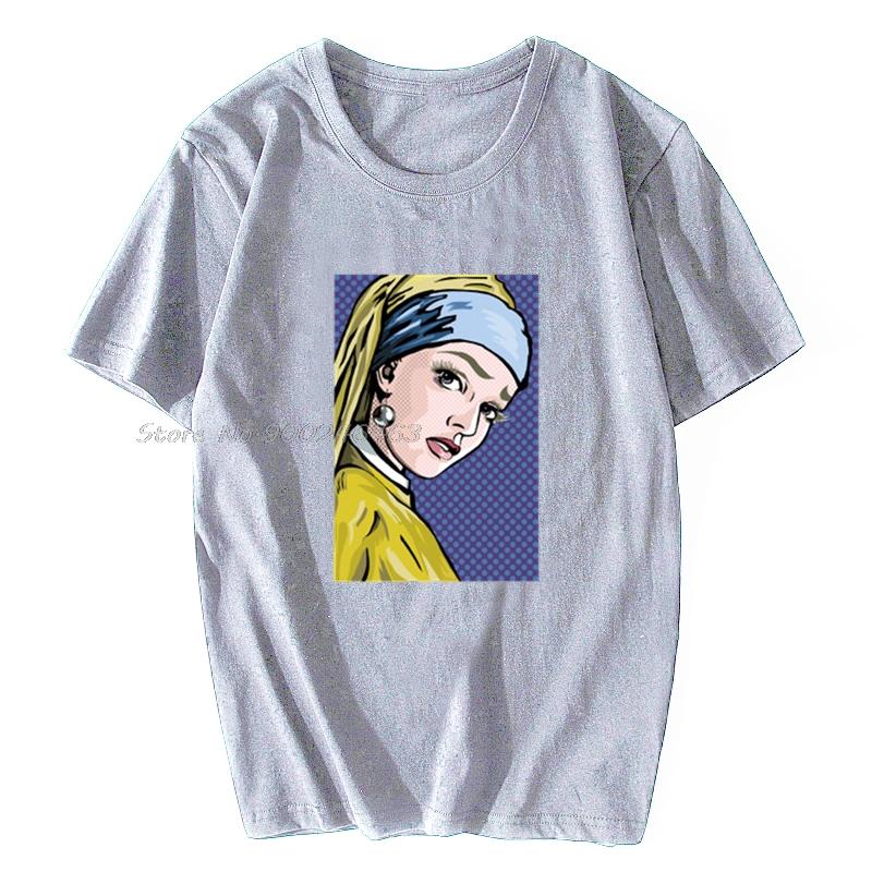 Unisex tshirt Lichtenstein Girl With A Pearl Earring Tshirt Women T Shirt Unisex Cotton Tees Tops Hip Hop Harajuku Streetwear