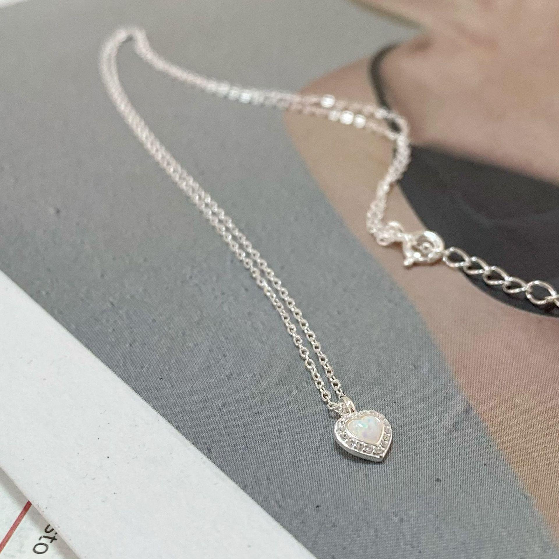 

Ожерелье из стерлингового серебра 925 пробы в форме сердца с опалом - Легкая роскошь, цепочка для ключиц, Дизайн высокого класса 925 Silver белый