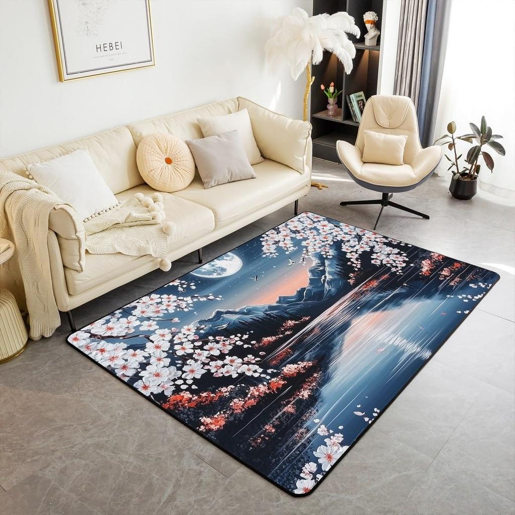 Pink Cherry Pattern Carpet Romantic Flowers Home Decor Floormat Absorbent Anti-Slip Rug for Living Room Bedroom Hallway Kitchen