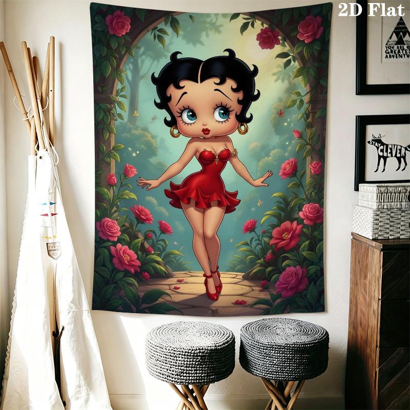 betty boop Wall Tapestry Aesthetic Wall Hanging Printed Fabric Blanket Decorative Tapestries for Bedroom Living Room Home Decor