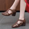 Johnature Breathable Women's Shoes Genuine Leather High Heels Soft Soled Hollow-out Sandals