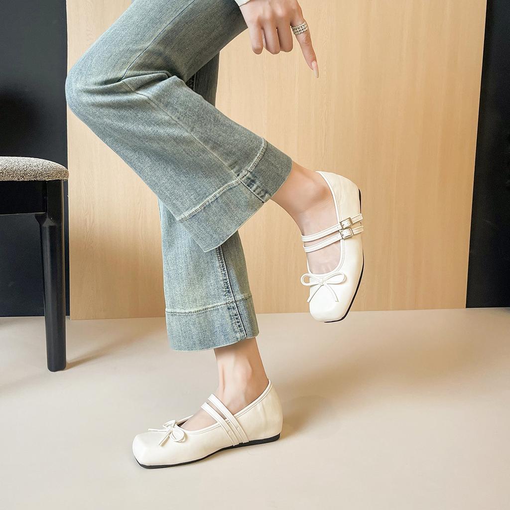 Weiwei girl 8739-1 chaussures simples à bouche légère argent français à rehausse intérieure pour femmes avec nœud Mary Jane