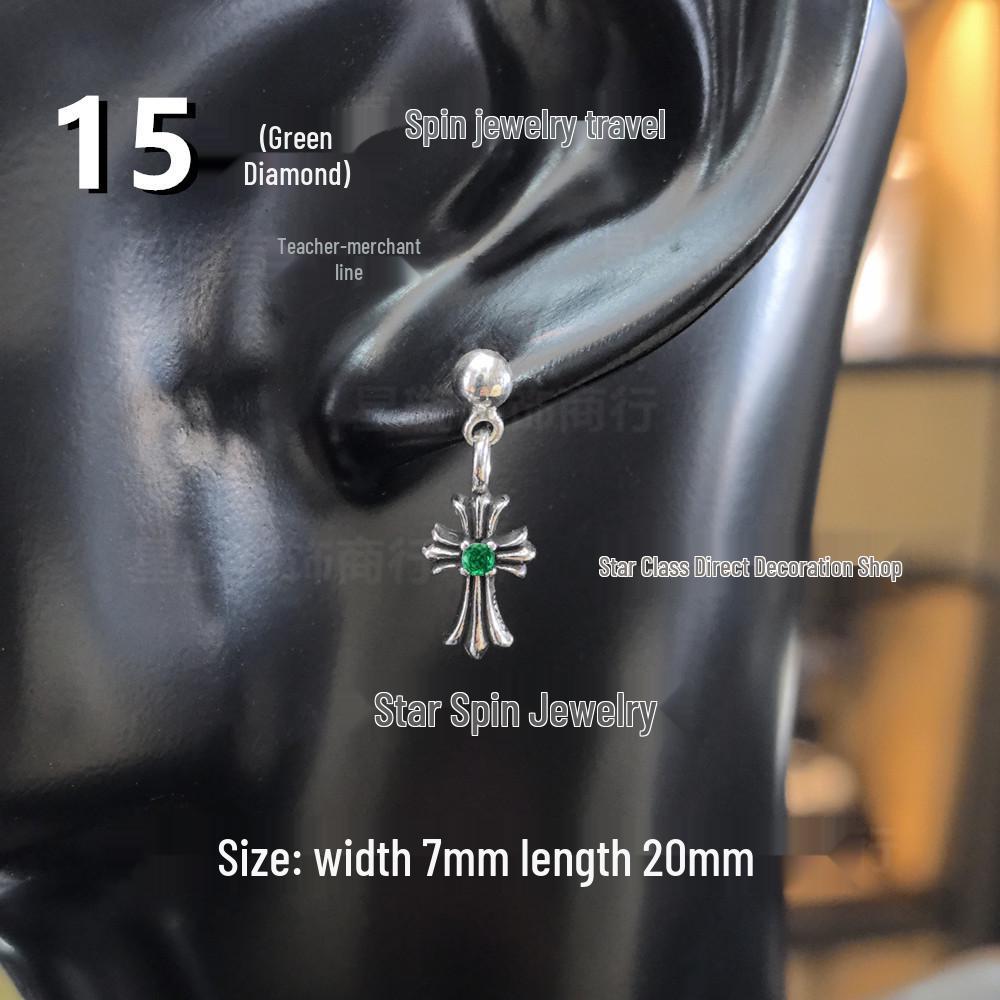 Cercei atârnători New Cross G-Dragon cu diamante colorate pentru bărbați și femei, Cupru alb, Argint thailandez, Ac din argint s925