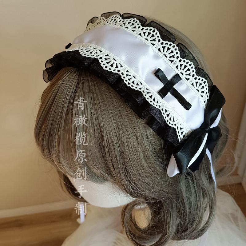 

Dark Nun Lolita Headgear Lolita Black and White Cross Hair Accessories Halloween Hairpin Top Hat Headband Flower Pills