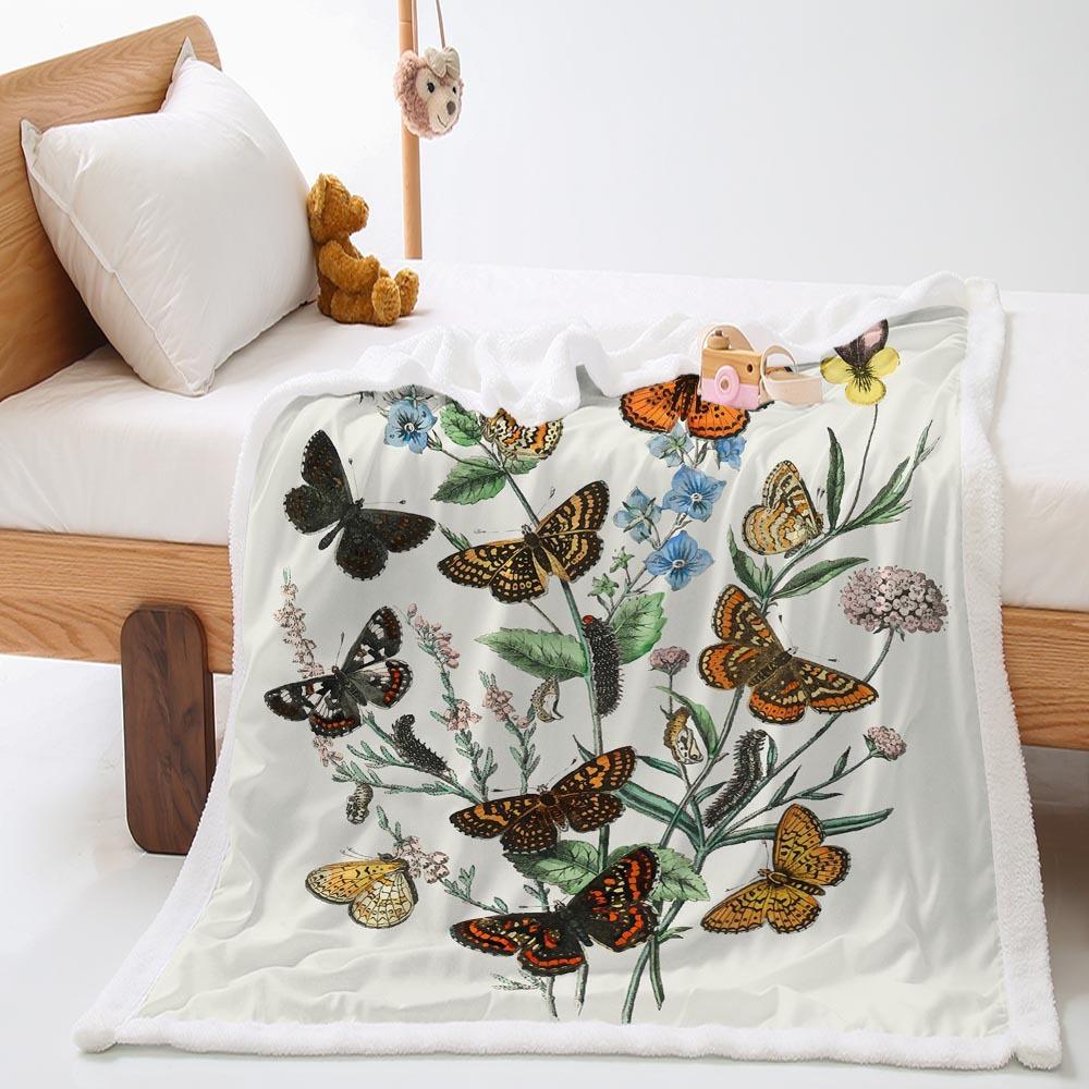 Idyllic 2D Digital Printing Butterfly Thickened Lamb Fleece Crystal Fleece Blanket Cover