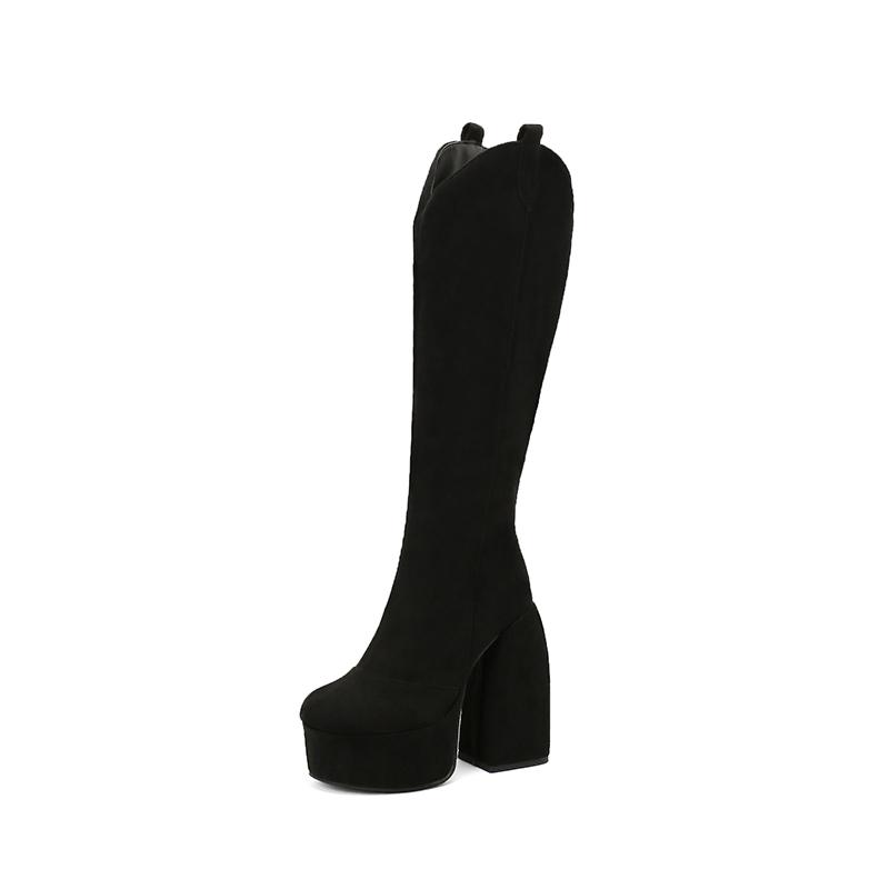 

Super Waterproof Platform Strange Chunky Heel Graffiti Women s Boots Plush Inner Zipper Flock Material Knee Boots Plus Size 34