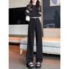 Womens High-Waisted Straight Leg Trousers Black Slim Fit Lightweight Casual Pants Office Wear