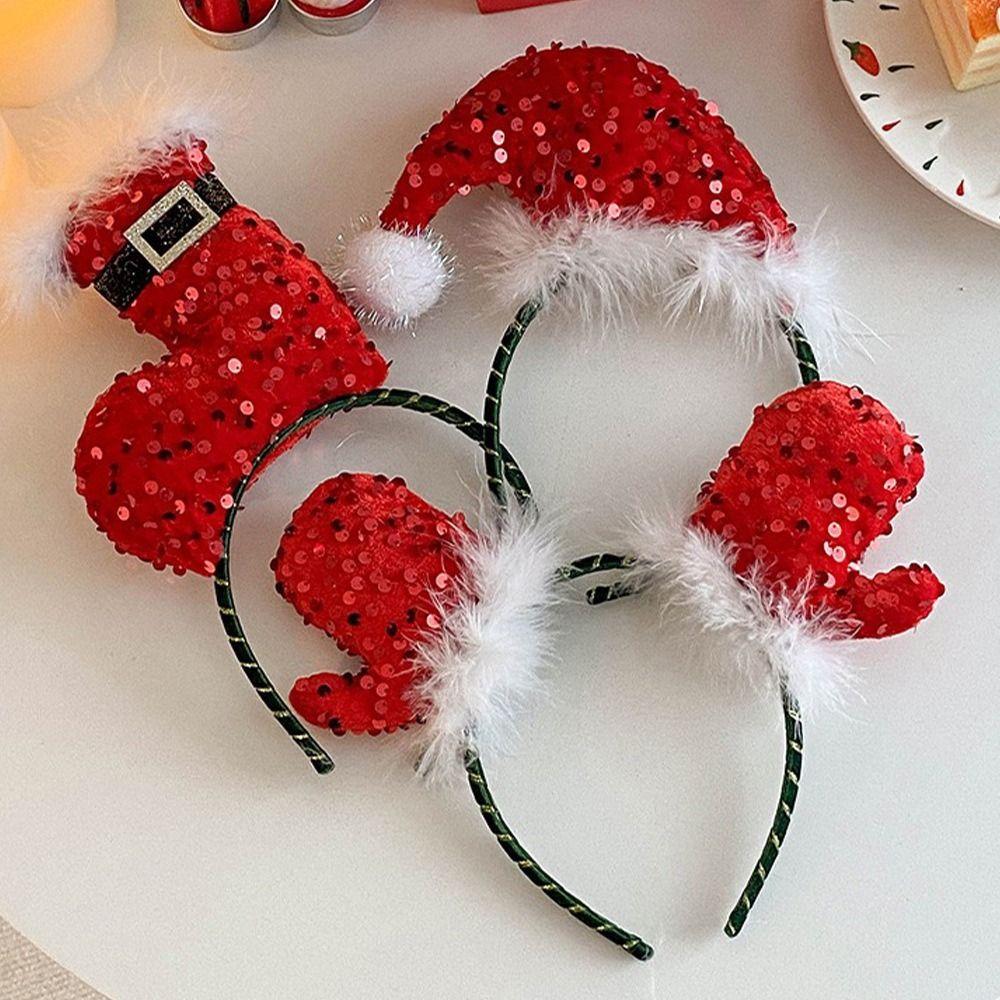 Red Christmas Hat Hair Hoop Festival Merry Christmas Headbands Cute   Party Favors