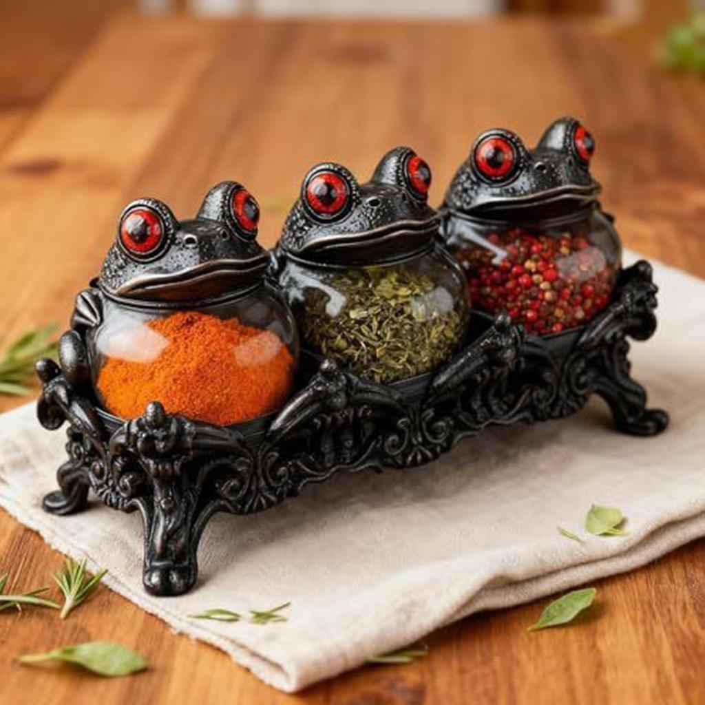 Seasoning Jars Frog Design Salt Pepper Organization Canister Apothecary Jar with Lids for Kitchen Pantry Cabinet Counter Food