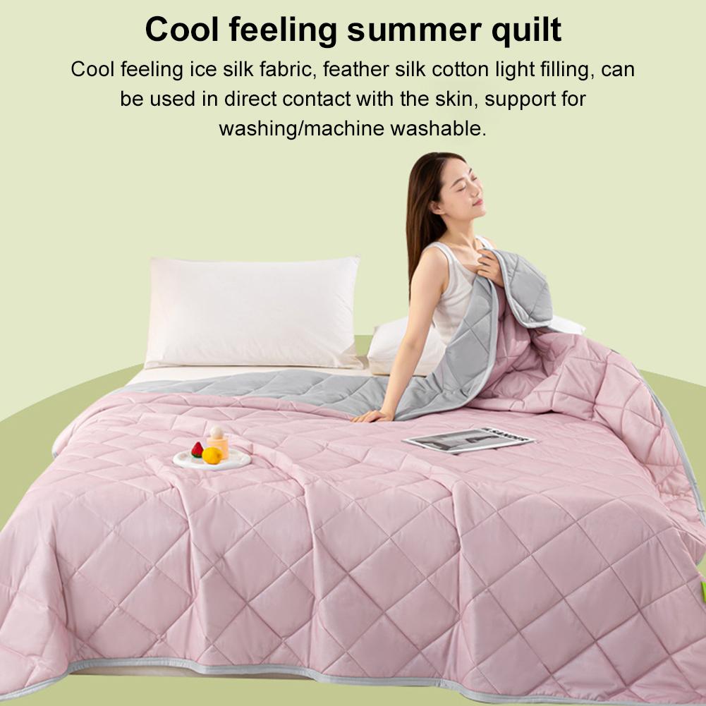 Cold Feeling Quilt Solid Color Lightweight Cooling Quilts Multi-Function Breathable Bedroom Blanket for Home Office