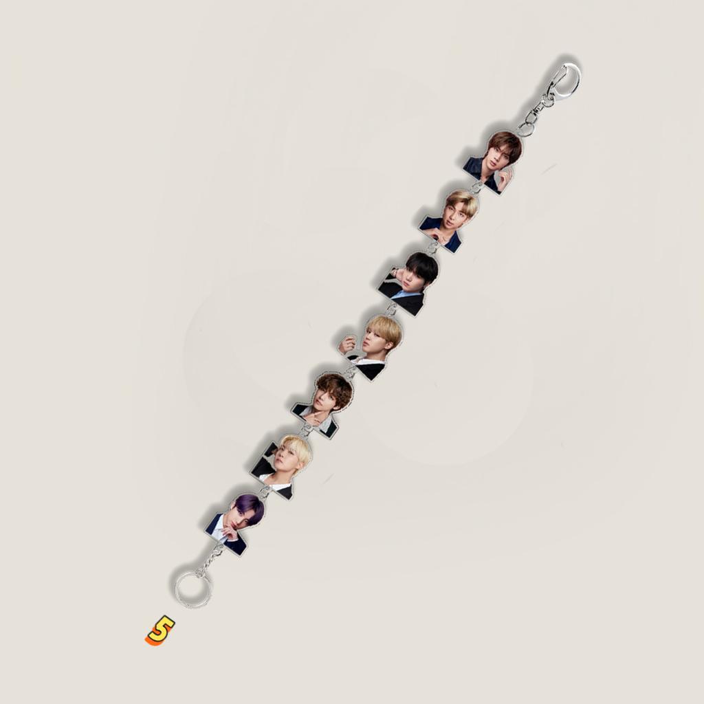 Lanț Breloc cu Multiple Pandantive BTS, Breloc cu Șnur cu Fotografie Reală/Desen Animat al Membrilor Bangtan Boys, Pandantiv Breloc Drăguț pentru Geantă pentru Fanii Kpop ARMY