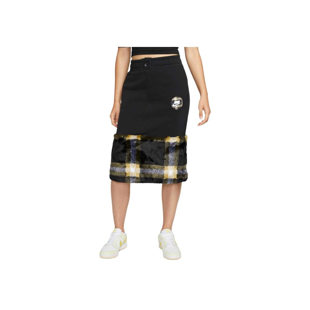 Nike Women's Sportswear NSW Plaid Faux Fur Midi Skirt Black DD4536-010