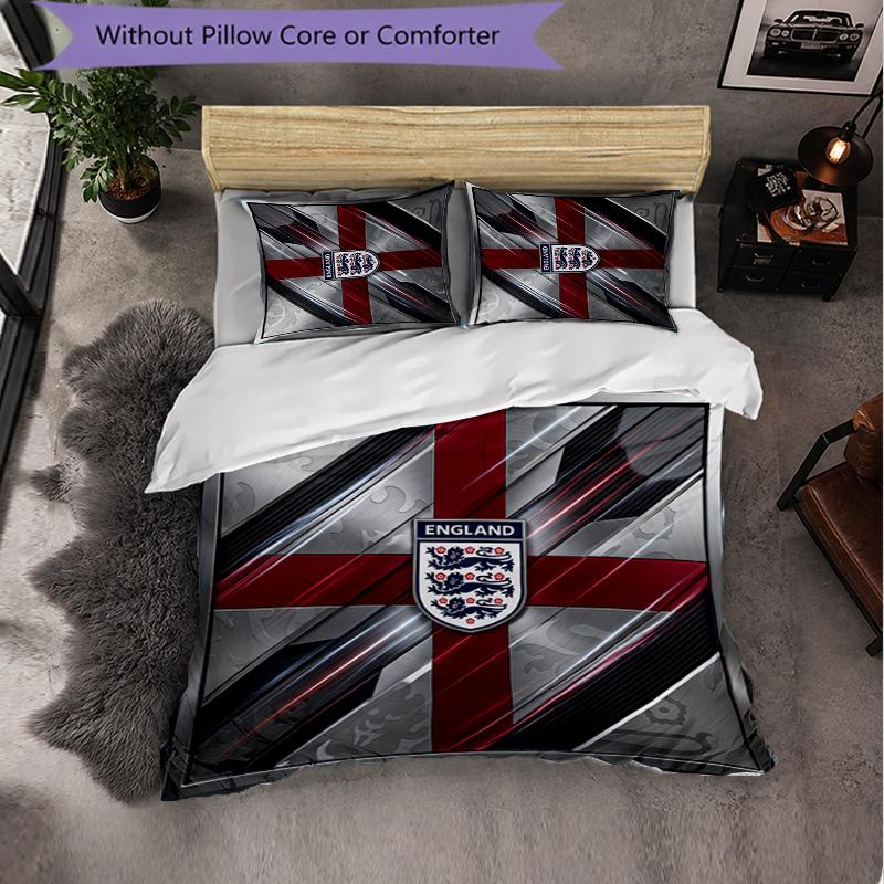 England Football Pattern 3 Pieces Bedding Set Soft Microfiber Duvet Cover with Pillow Cases for Bedroom