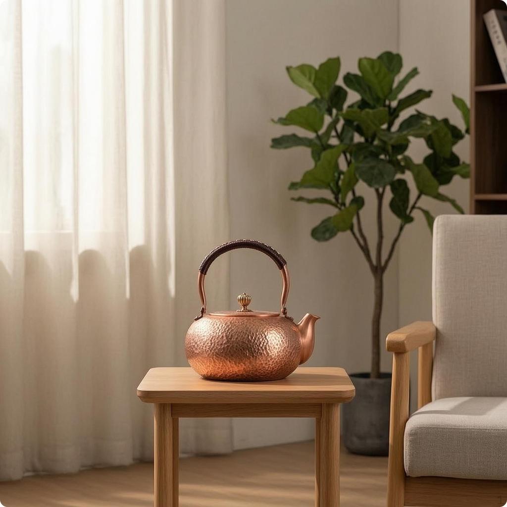 Hammered Copper Kettle Traditional Stovetop Tea Rust-Resistant Vessel for