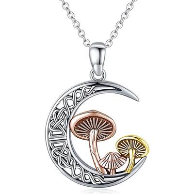 Charm Female Mushroom Pendant Necklace Vintage Silver Color Wedding  For Women