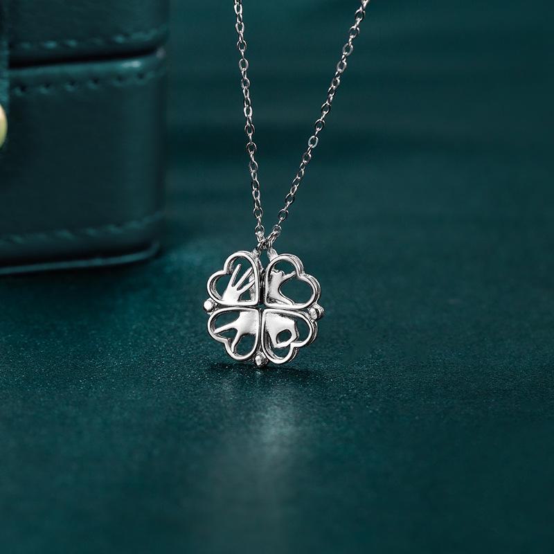 

Ожерелье Banyan Tree S925 Silver Four Leaf Clover Love - Двусторонняя цепочка для ношения на ключице Gold белый