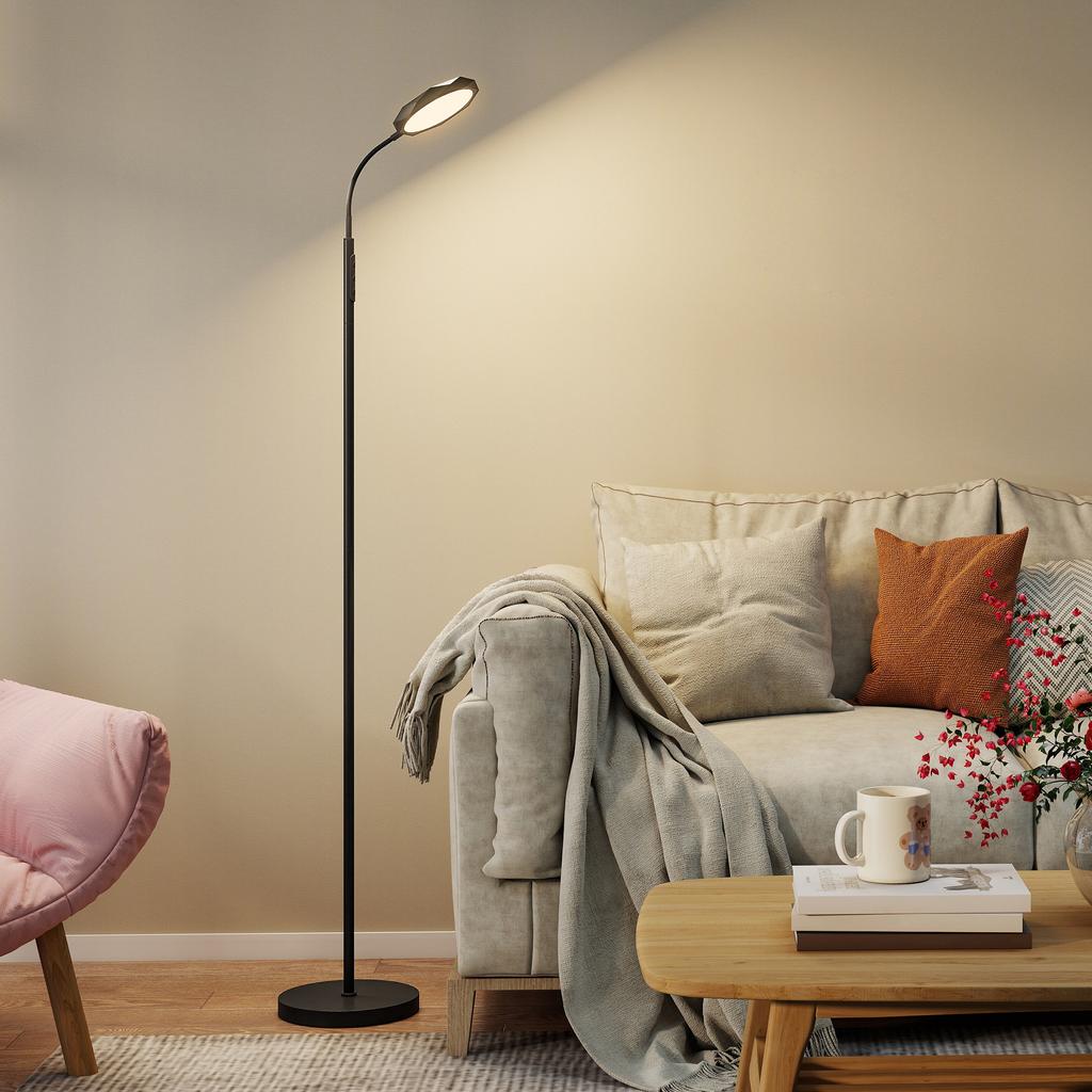 LED Floor Lamp With Remote Control Rotatable Head Brightness And Temperature Adjustment Black