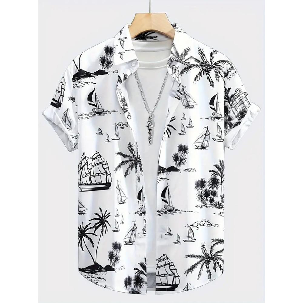Summer Men's Shirt Coconut Tree 3D Print Casual Short Sleeve Lapel Tops Beach Casual Hawaiian Shirt Men Oversized Shirts For Men