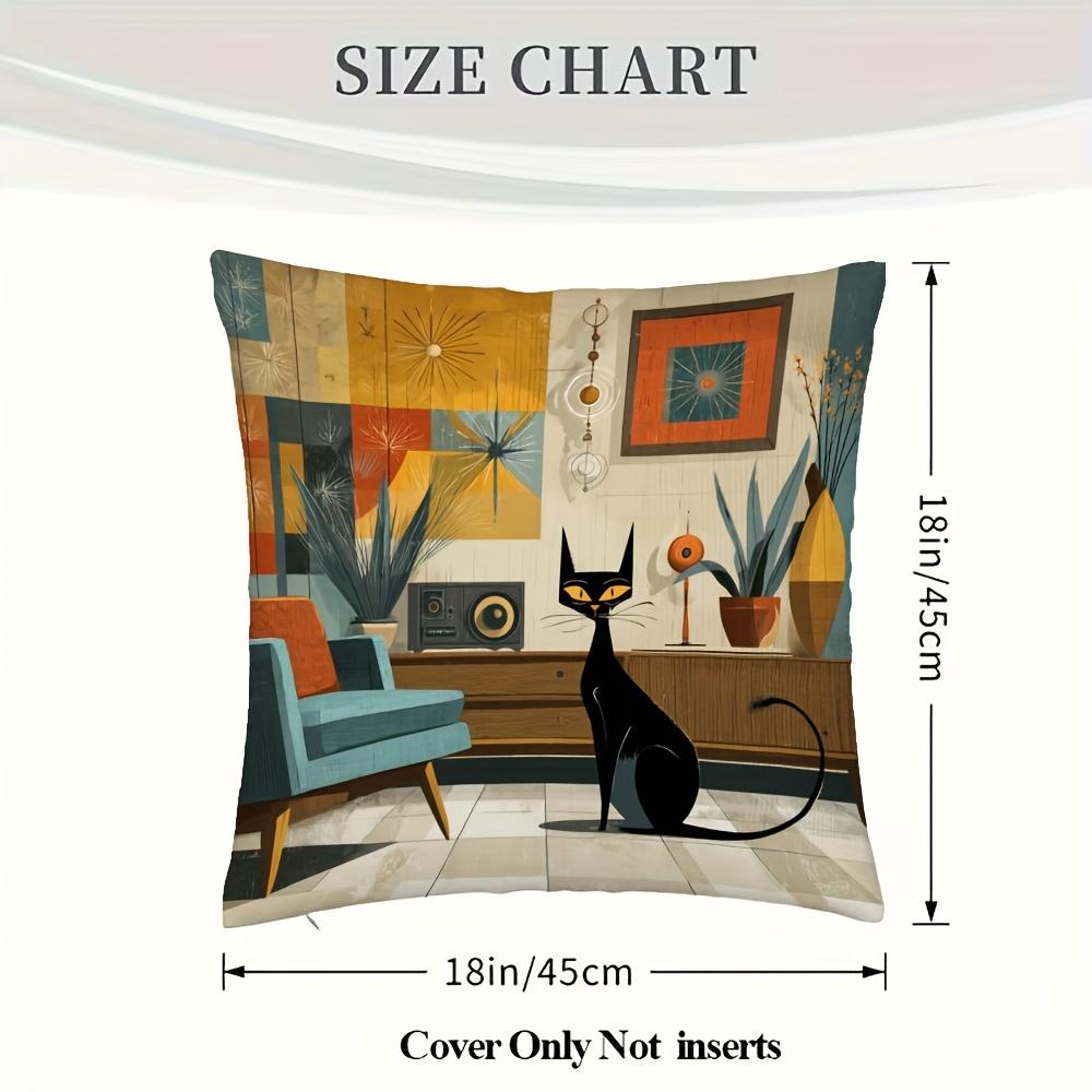 1Pc Of Short Plush Decorative Pillow Cover Featuring An Atomic Cat Design In Mid-Century Modern Style, With Single-Sided Printin