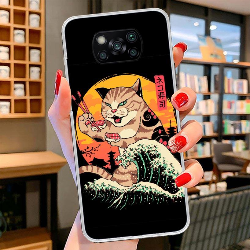 Ramen Sushi Samurai Tattoo Cat Cover Phone Case For Xiaomi Poco F7 Ultra X7 X6 X5 Pro M7 Redmi 15C 15 13C 13 12C 12 10C 10 9A 9C