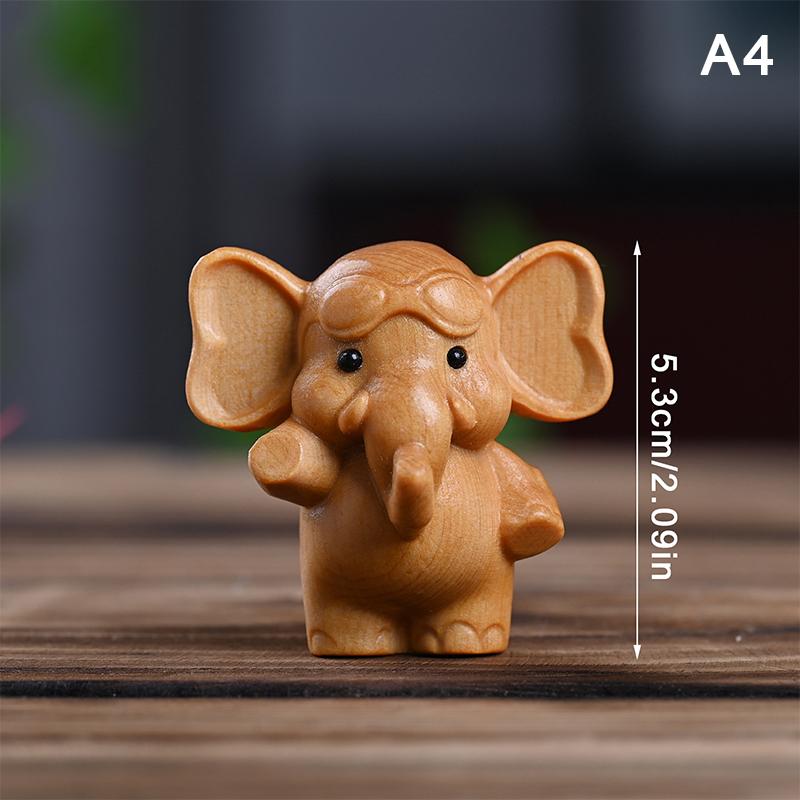 1Pc Hand-Carved Wooden Elephant Figurines Cute Elephant Statue Decorative Ornament Home Desktop Decor Car Decoration