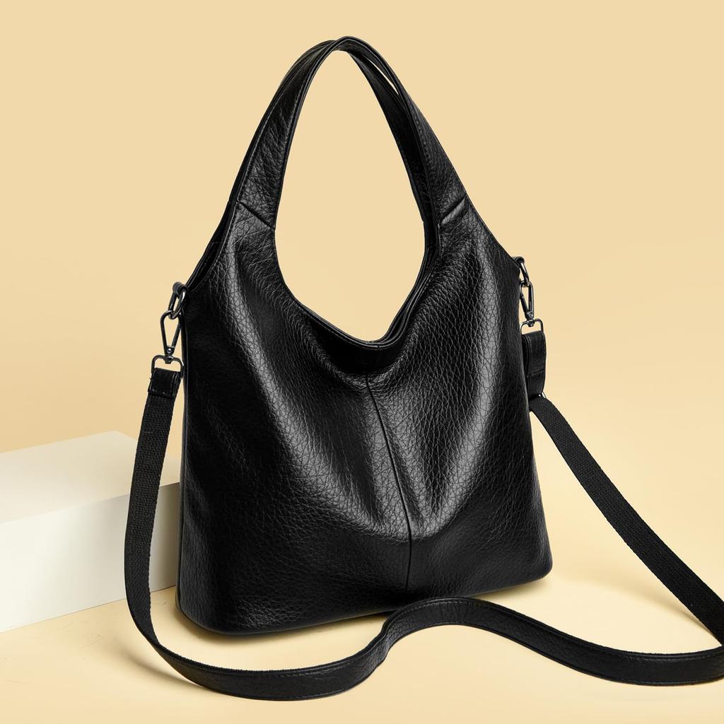 CC-MAX Women's Shoulder Bag, Large Capacity, A4 Size, Handbag, PU Leather, Shoulder or Crossbody, Simple and Stylish, CC2412 (Black)