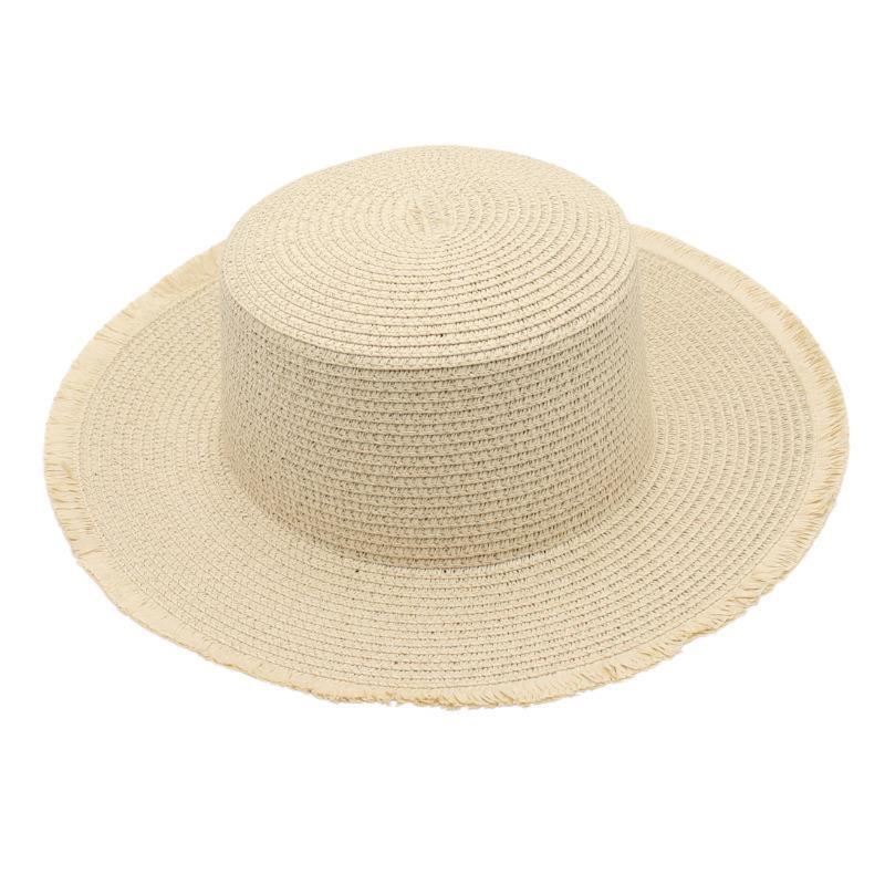 Flat Top Beach Hat Seaside Sun Hat Dome Vacation Rough Rim Panama Lafite Straw Hat