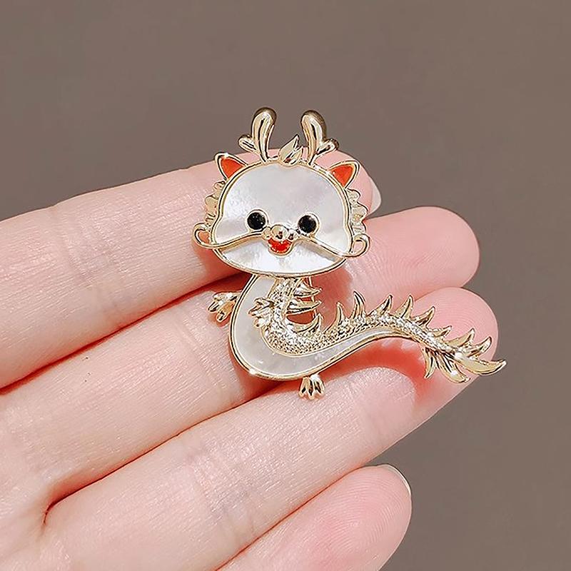 Cartoon Imitation Shell Dragon Brooch For Women Chinese Zodiac Dragon Badge Cute Animal Pins Clothing Accessories Jewelry Gift