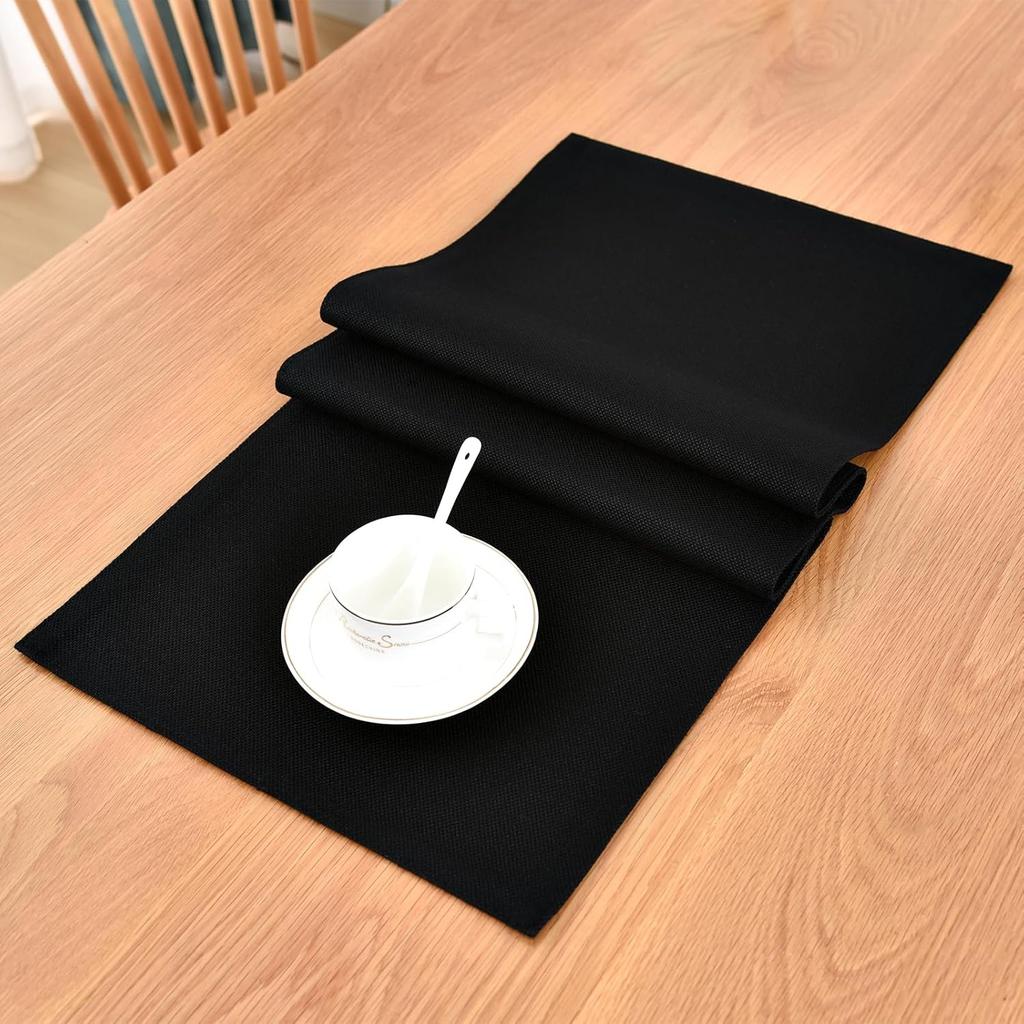 Farmhouse Rustic Table Runner Black Faux Linen Double Layer Table Runners Thick Reversible Short Table Runner 36 inches for Kitchen Dining Dresser