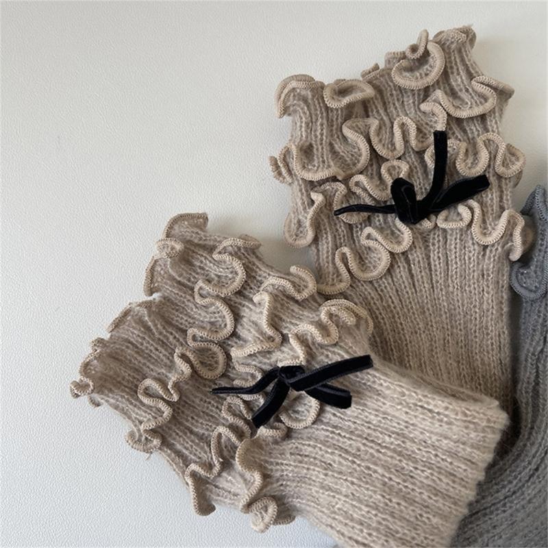 Ribbed Knit Boot Cuffs Footless Socks with Elegant Bows Designs for Women Layered Ruffle Edge Leg Warmers Streetwear