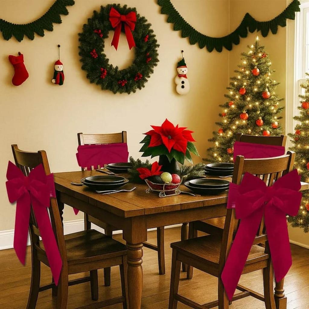 Wine Red Velvet Bow Chair Back Cover: A Retro- Chair Decoration That Unlocks The Sophistication Of Your Home