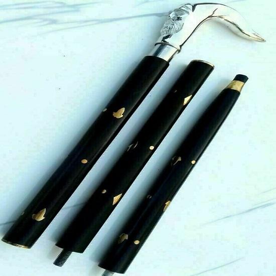 Messing Vintage Aussehender Mann Gesicht Gehstock Spazierstock Schwarzer Holzstock Handgefertigt