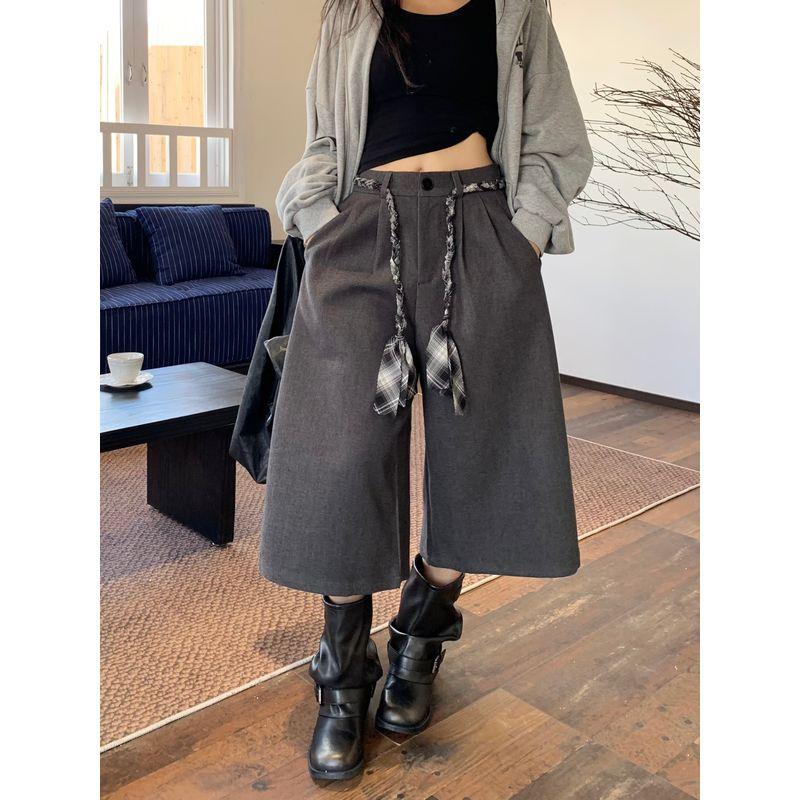 

Kumikumi New Arrival Pure Color High Waist Cropped Pants Casual Pants Women s Autumn Easiest for Match Loose Slim Looking Loose Pants Middle Pants Gray XL