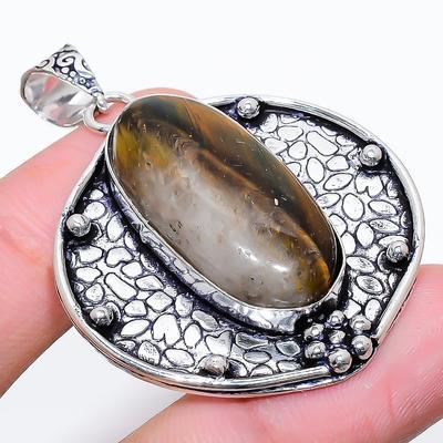 Prírodný kameň tigrie oko Ručne vyrobený prívesok zo striebra rýdzosti 925 2,01" s0M07