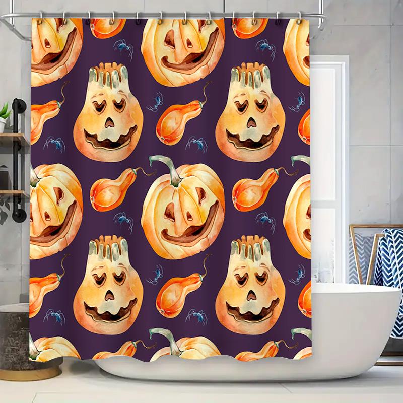 

Spooky Halloween Pumpkin Shower Curtain with Orange Gourds Spider Web Design Festive Decor for Bathroom, 72 x84 , Polyester Fa 90x180cm
