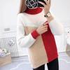 Fall/Winter Women's Color-Blocked Sweaters Loose Pullover Knitwear Half-Turtleneck Stretch Knit Sweater Jumper