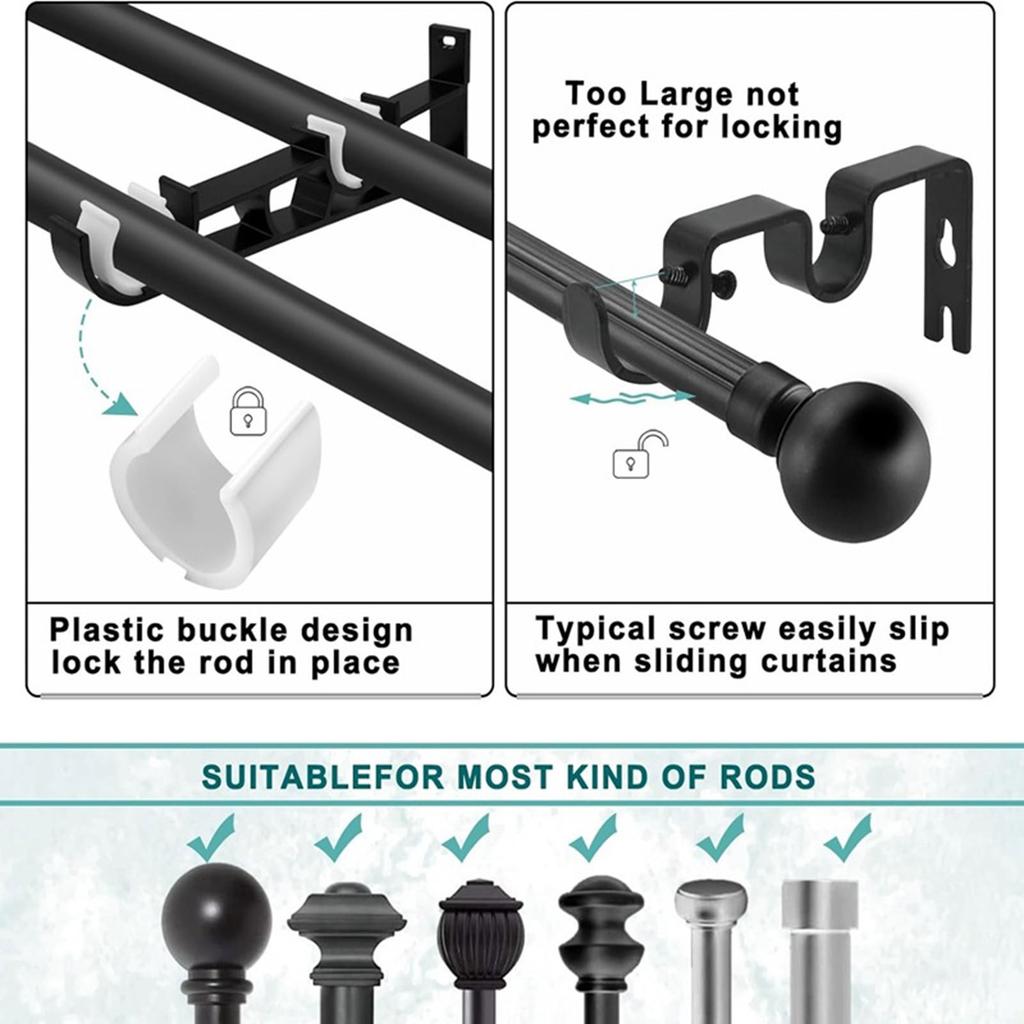 Curtain Rod Bracket,Adjustable Curtain Rod Holder,Double Curtain Brackets Wall Mount Curtain Rod Hook for Living Room