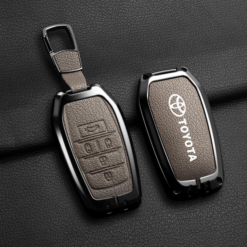 Alloy Leather Car Remote Key Case Cover Shell Fob For Toyota Prado Land Cruiser Camry Alphard VELLFIRE PREVIA Auto Accessories
