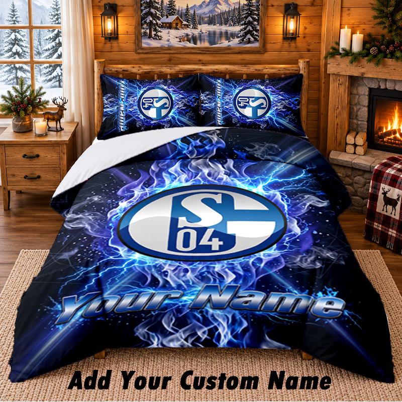 Schalke 04 FC Muster Bettwäsche 3-teiliges Set Benutzerdefinierter Name, Bettlaken und Kissenbezüge für das Schlafzimmer zu Hause 135cmx200cm blue