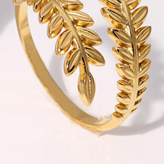 Adjustable Open Leaf Ring Natural Decorative Ring Nature Style Stainless Steel Inspired Jewelry for Women Girls
