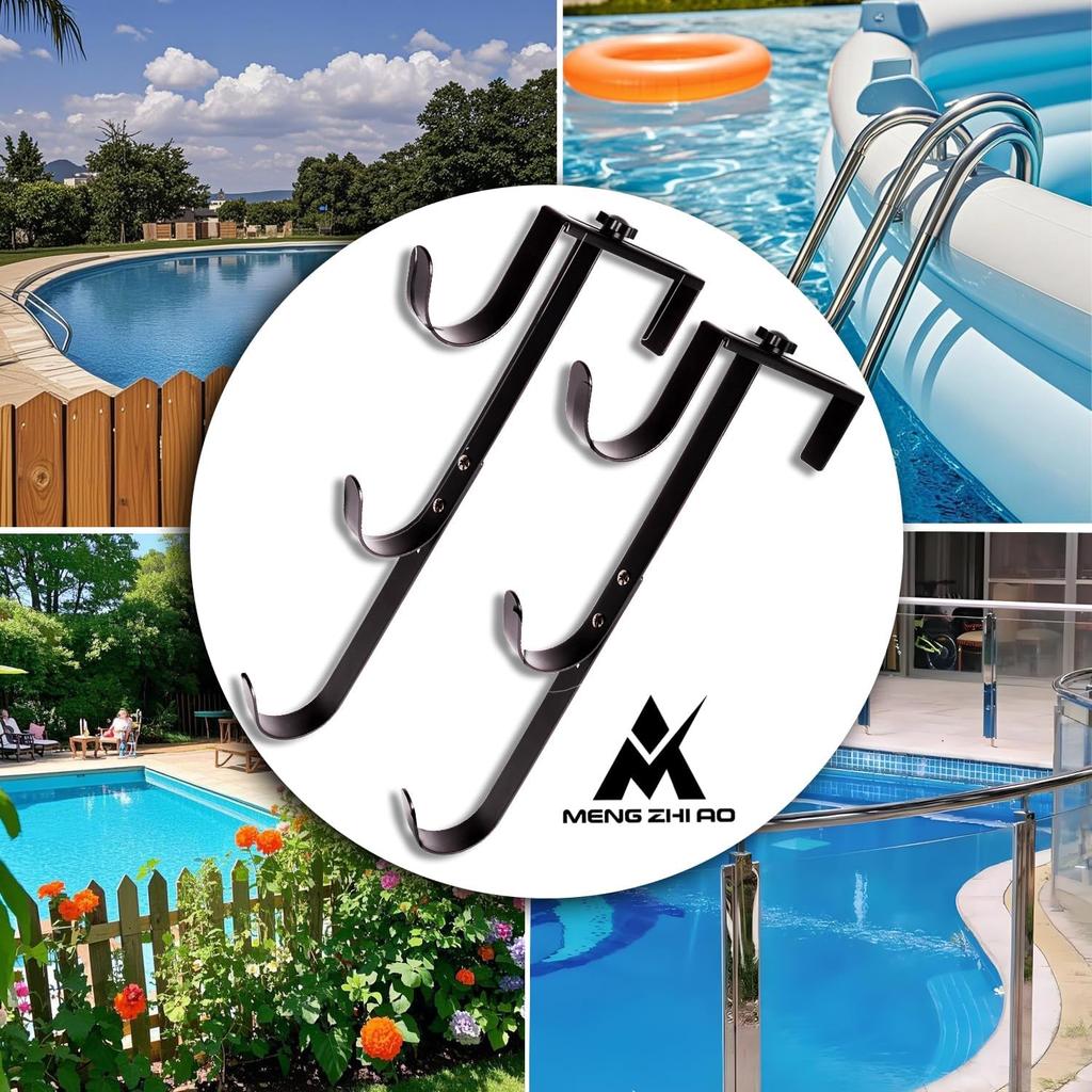 2 Pcs Adjustable Pool Pole Hanger with 6 Hooks Heavy Duty Fence Hook with Screws for Poles Swimming Pool Accessories Home Garden