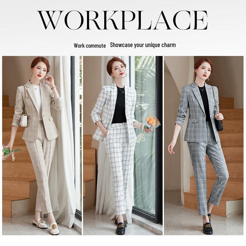 Ensemble Costume d'Affaires à Carreaux pour Femme