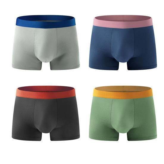 Men Boxer Underwear Elastic Mid-rise Tight Cut High Elasticity Shorts Panties Patchwork Color U-Convex Breathable Panties